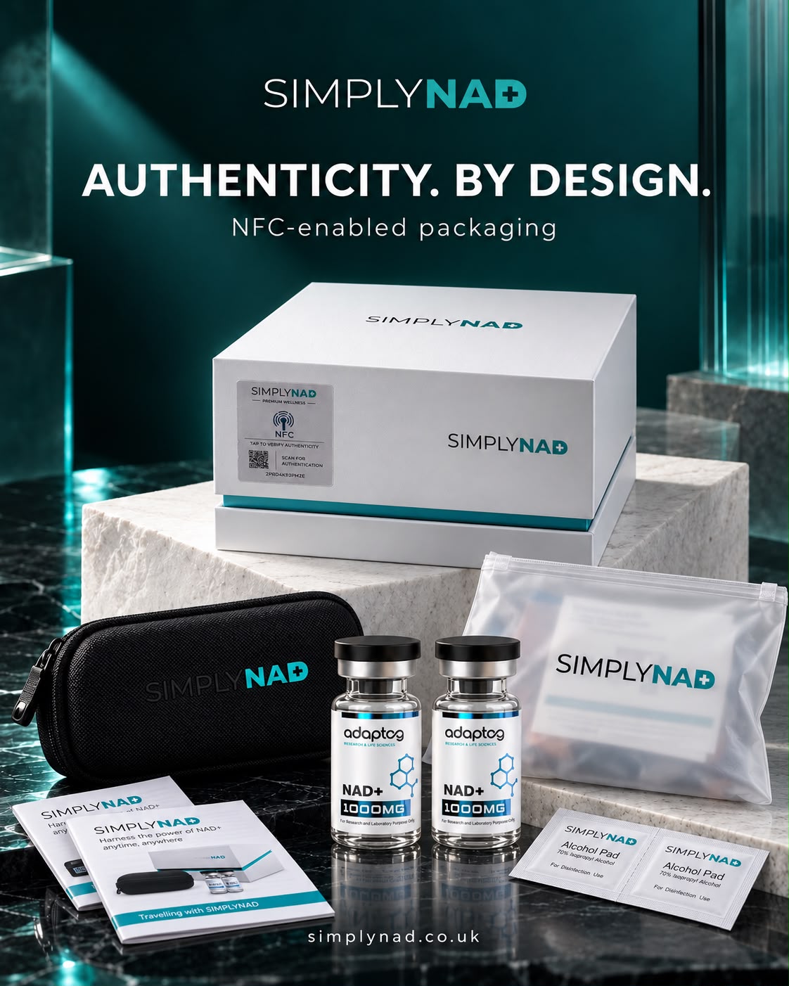 Simply NAD+ product packaging and presentation